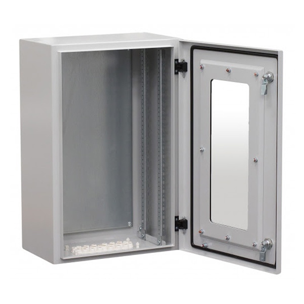 Навесной металлический шкаф с прозрачной дверью DKC CE IP66 400x300x200мм с монтажной платой