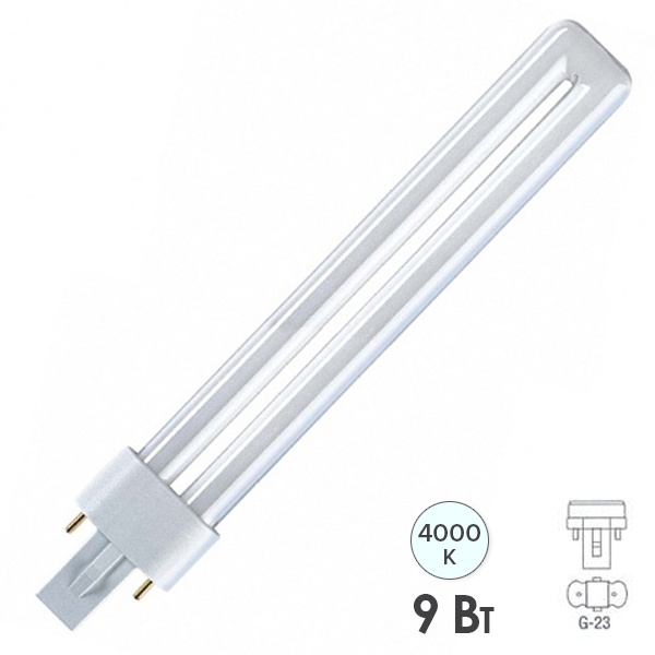 Лампа компактная люминесцентная Dulux S 9W/840 4000K G23 холодно-белая Osram