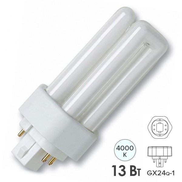 Лампа компактная люминесцентная Dulux T/E Plus 13W/840 4000K GX24q-1 холодно-белая Osram