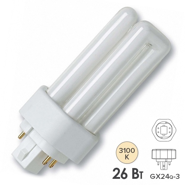 Лампа компактная люминесцентная Dulux T/E Plus 26W/830 3000K GX24q-3 тепло-белая Osram