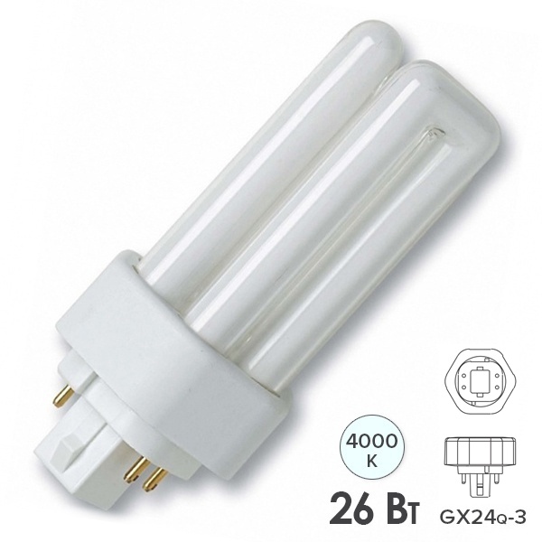 Лампа компактная люминесцентная Dulux T/E Plus 26W/840 4000K GX24q-3 холодно-белая Osram