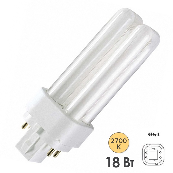 Лампа компактная люминесцентная Dulux D/E 18W/827 2700K G24q-2 теплая Osram
