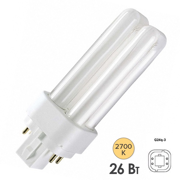 Лампа компактная люминесцентная Dulux D/E 26W/827 2700K G24q-3 теплая Osram