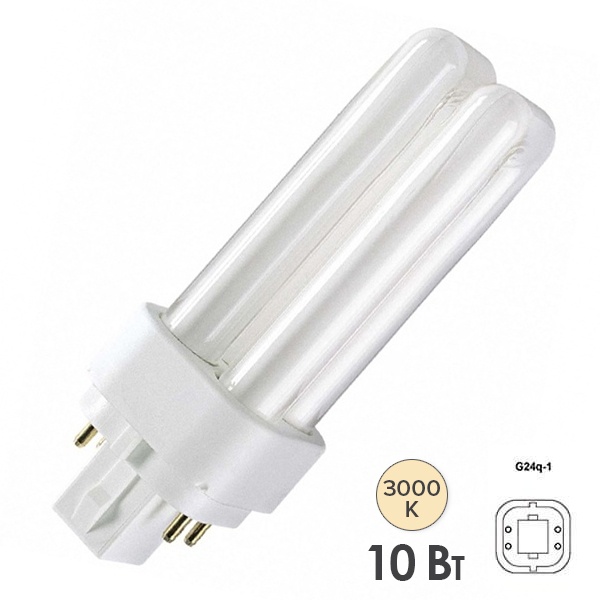 Лампа компактная люминесцентная Dulux D/E 10W/830 3000K G24q-1 тепло-белая Osram