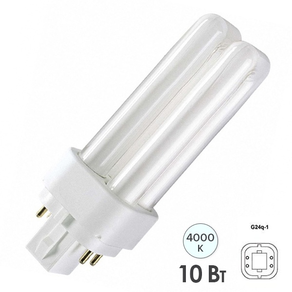 Лампа компактная люминесцентная Dulux D/E 10W/840 4000K G24q-1 холодно-белая Osram