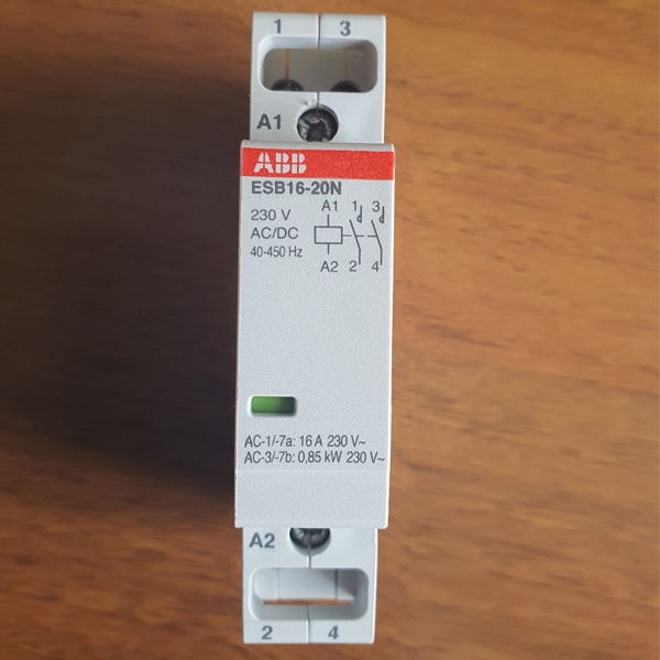 Одномодульный контактор ESB16-20N-06, 16А, 230В, AC/DC, 2 нормально открытых контакта