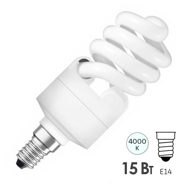 Лампа энергосберегающая Mini Twist 15W/840 E14 спираль холодно-белая Osram