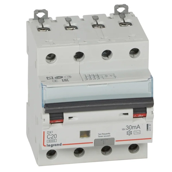 Дифференциальный автомат 4P C20A 30мА тип AC трехфазный электромеханический 6кА DX3 Legrand (дифавтомат, АВДТ)
