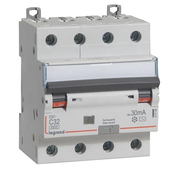 Дифференциальный автомат 4P C32A 30мА тип AC трехфазный электромеханический 6кА DX3 Legrand (дифавтомат, АВДТ)