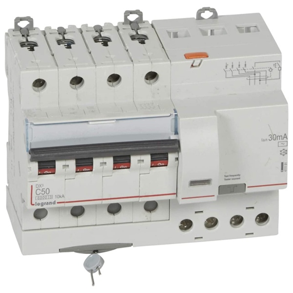Дифференциальный автомат 4P C50A 30мА тип AC трехфазный электромеханический 6кА DX3 Legrand (дифавтомат, АВДТ)