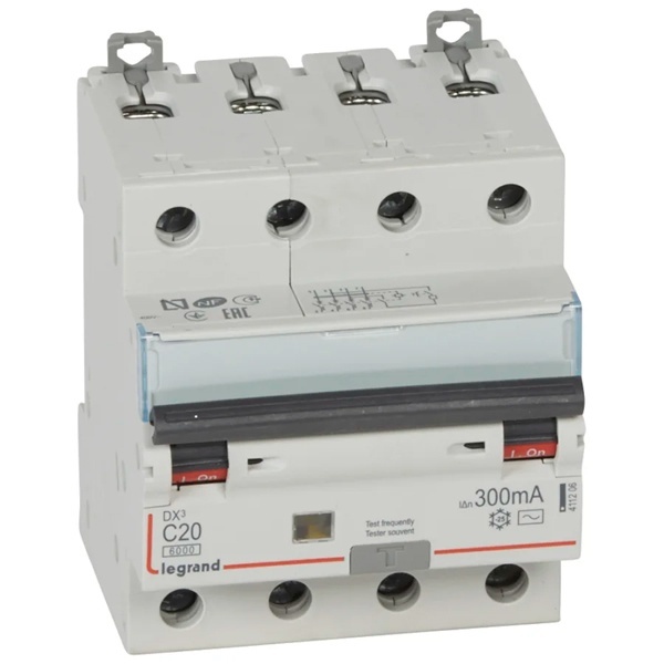 Дифференциальный автомат 4P C20A 300мА тип AC трехфазный электромеханический 6кА DX3 Legrand (дифавтомат, АВДТ)