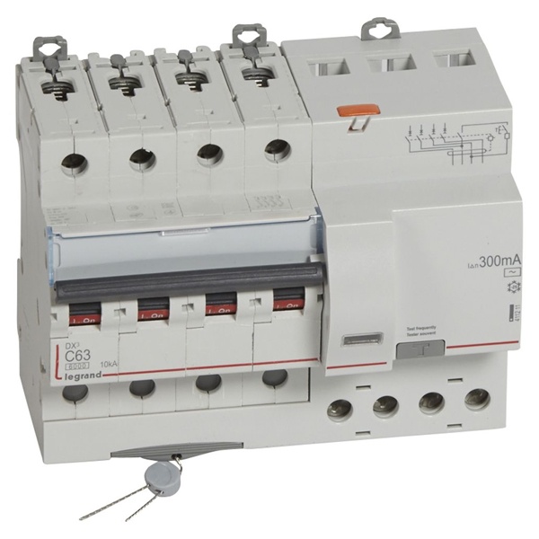 Дифференциальный автомат 4P C63A 300мА тип AC трехфазный электромеханический 6кА DX3 Legrand (дифавтомат, АВДТ)