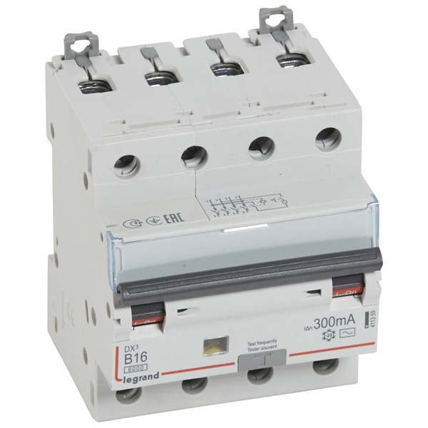 Дифференциальный автомат 4P B16A 300мА тип AC трехфазный электромеханический 6кА DX3 Legrand (дифавтомат, АВДТ)