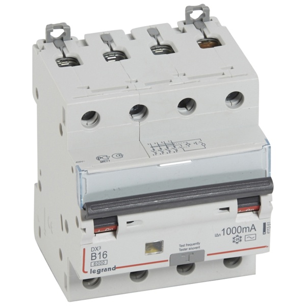 Дифференциальный автомат 4P B16A 1000мА тип AC трехфазный электромеханический 6кА DX3 Legrand (дифавтомат, АВДТ)