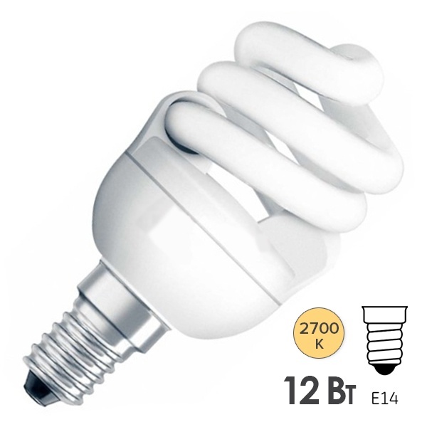 Лампа энергосберегающая Micro Twist 12W/827 E14 спираль теплая Osram