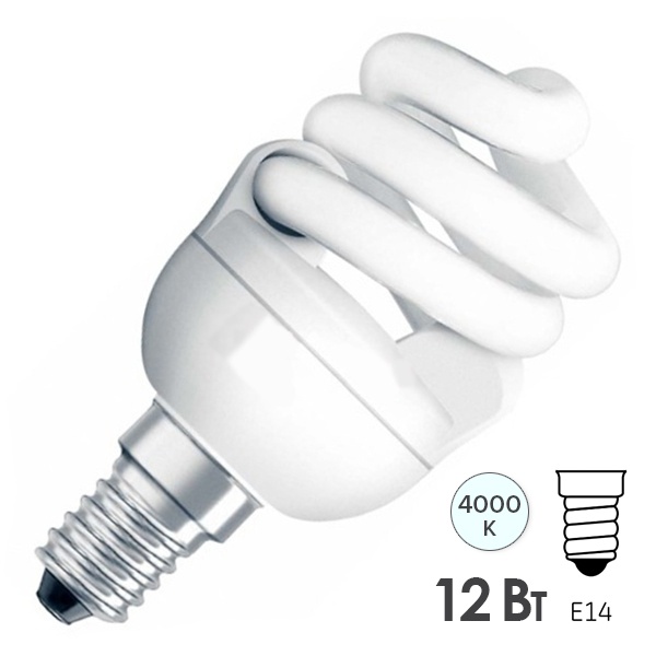 Лампа энергосберегающая Micro Twist 12W/840 E14 спираль холодно-белая Osram