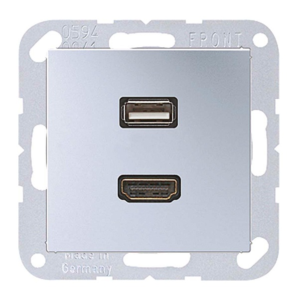 Розетка HDMI+USB Jung A Алюминий механизм+накладка