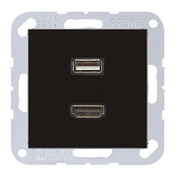 Розетка HDMI+USB Jung A Черный механизм+накладка
