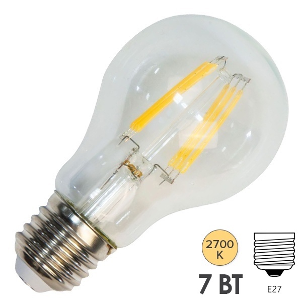 Лампа филаментная Feron LB-57 A60 7W 2700K 230V 740lm E27 filament теплый свет