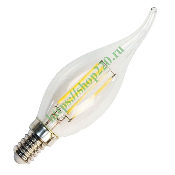Лампа филаментная светодиодная свеча на ветру Feron LB-69 5W 2700K 230V 530lm E14 DIM filament теплы