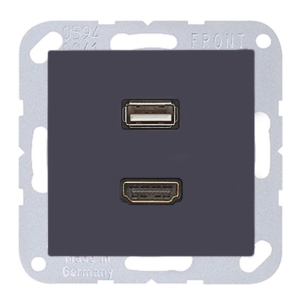 Розетка HDMI+USB Jung A Антрацит механизм+накладка