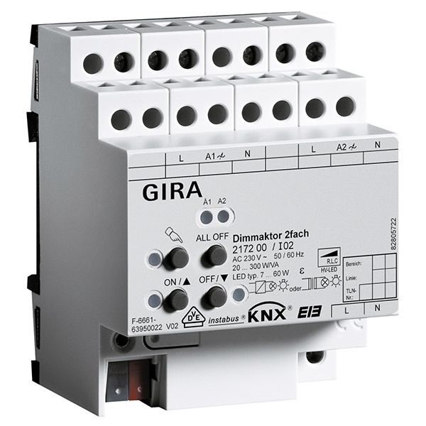 Универсальный светорегулятор, 2-канальный Gira KNX/EIB REG plus-типа