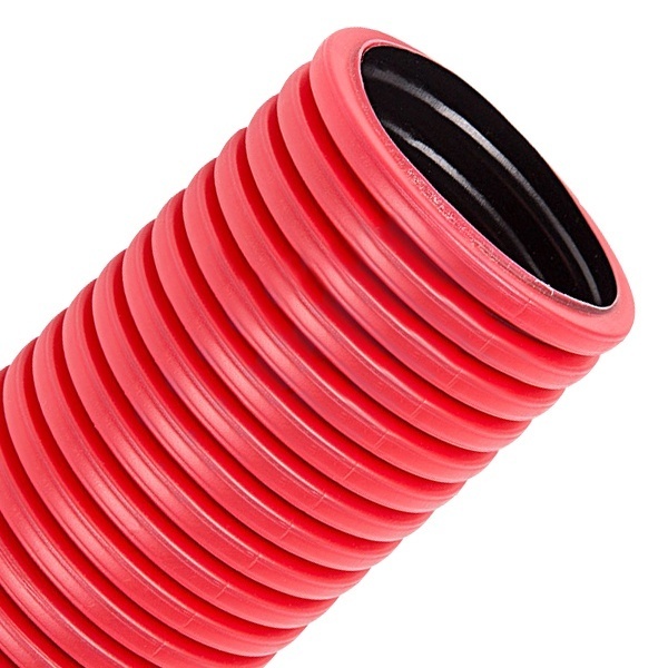 Труба гофрированная двустенная ПНД 50 мм гибкая с зондом красная тип 450 [100м] Промрукав (гофра для кабеля)