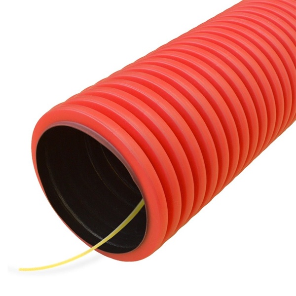 Труба гофрированная двустенная ПНД 63 мм гибкая с зондом красная тип 450 [100м] Промрукав (гофра для кабеля)