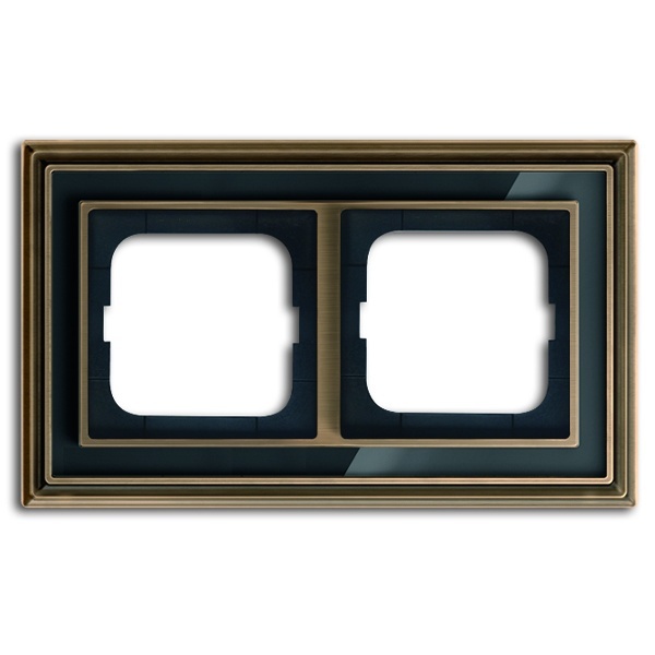 Рамка 2-постовая ABB Династия, Латунь античная/черное стекло (1722-845-500)