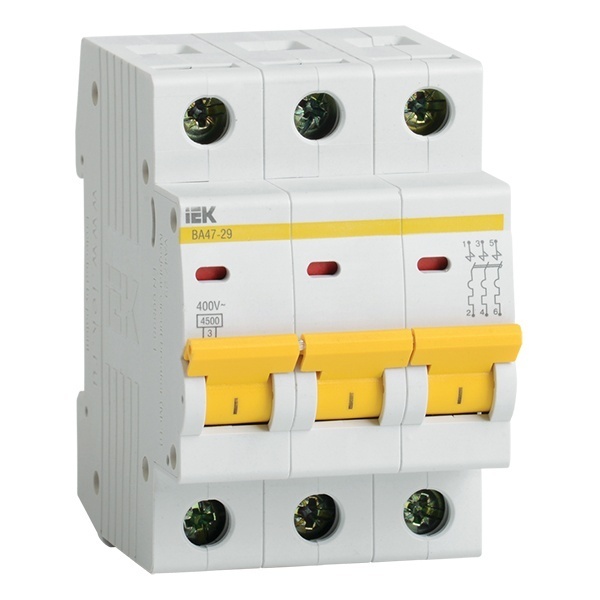 Автоматический выключатель ВА47-29 3Р 6А 4,5кА характеристика D ИЭК (автомат электрический)
