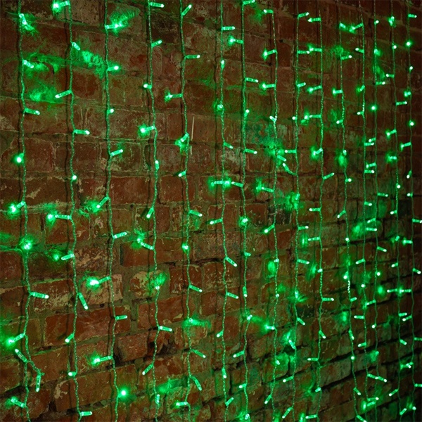 Гирлянда Светодиодный Дождь 2x1,5м 192LED зеленый IP44 постоянное свечение, прозрачный провод, 230В