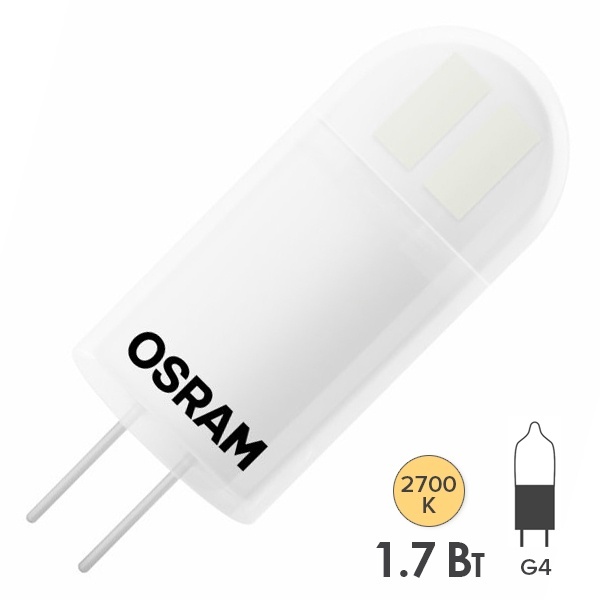 Лампа светодиодная Osram LED PIN 20 1,7W/827 200lm 12V G4 теплый свет