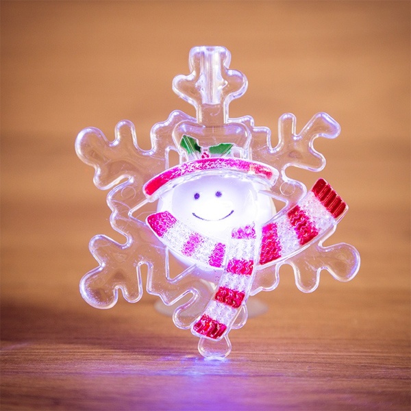 Фигура светодиодная Снеговик на снежинке, RGB на присоске