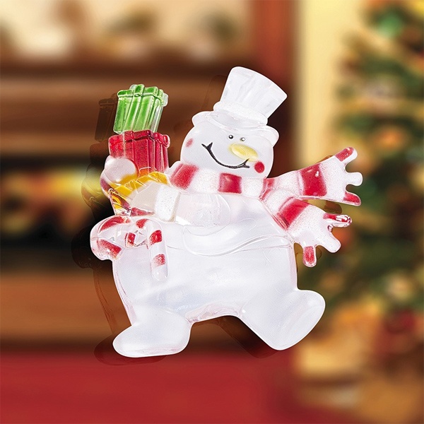 Фигура светодиодная Снеговик с подарком, RGB на присоске