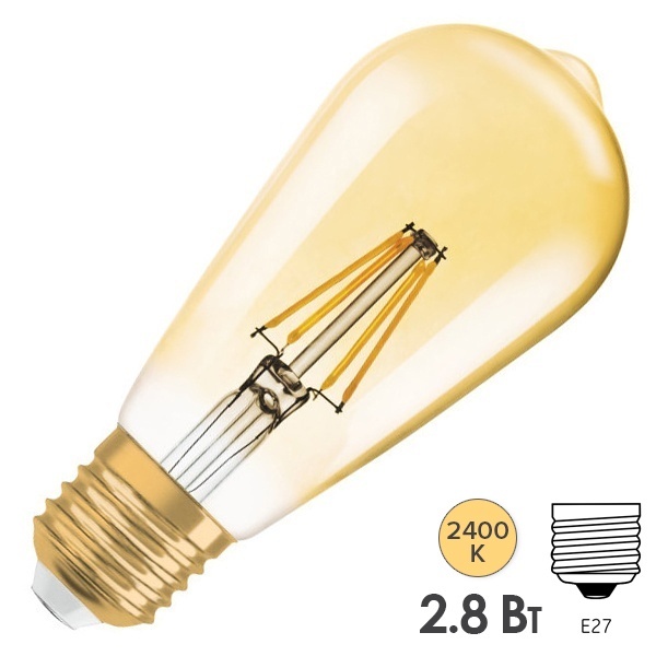 Лампа филаментная капля Osram LED Vintage CLAS ST64 21 2.5W/824 200lm E27 Filament