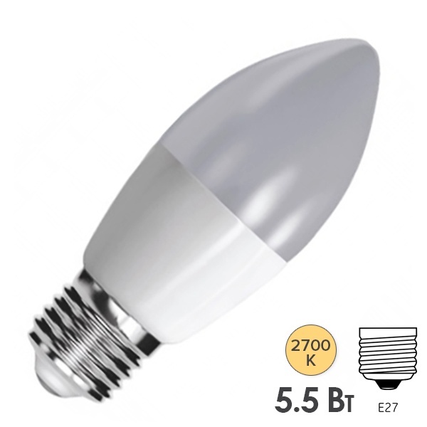 Лампа светодиодная свеча FL-LED C37 5,5W 2700К 220V E27 37х108 510Лм теплый свет