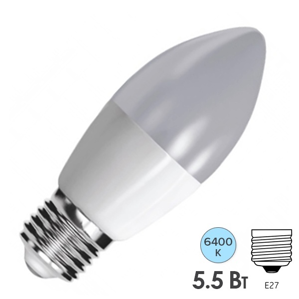 Лампа светодиодная свеча FL-LED C37 5,5W 6400К 220V E27 37х108 510Лм холодный свет