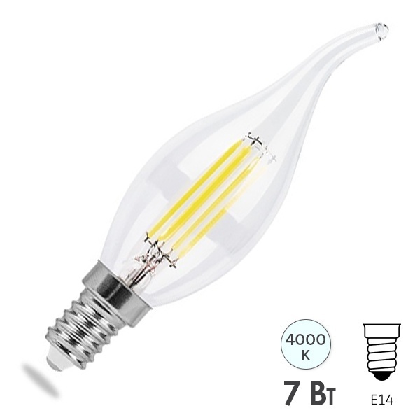 Лампа филаментная светодиодная свеча на ветру Feron LB-167 7W 4000K 230V 740lm E14 DIM filament