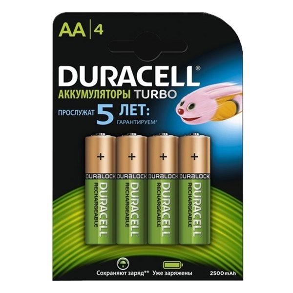 Аккумулятор AA HR6 1.2V 2500mAh Duracell TURBO (упаковка 4шт) 098664