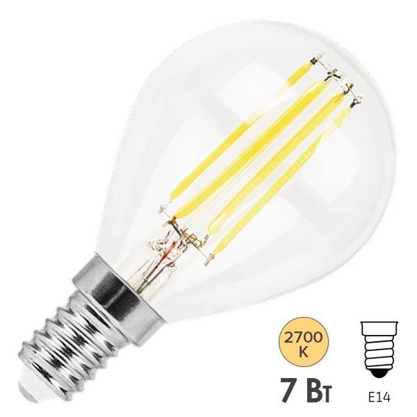 Лампа филаментная шарик Feron LB-52 G45 7W 2700K 230V E14 filament теплый свет