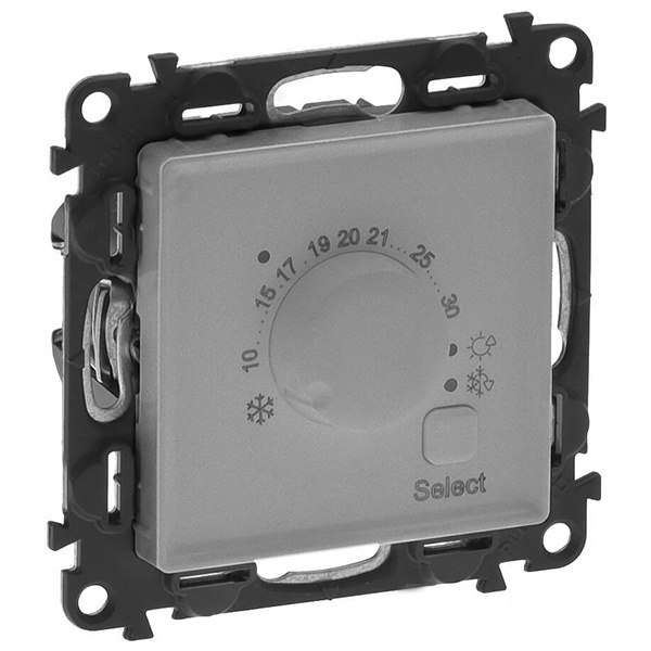 Комнатный электронный термостат 5-30 °С 8А 230В с лицевой панелью Legrand Life алюминий