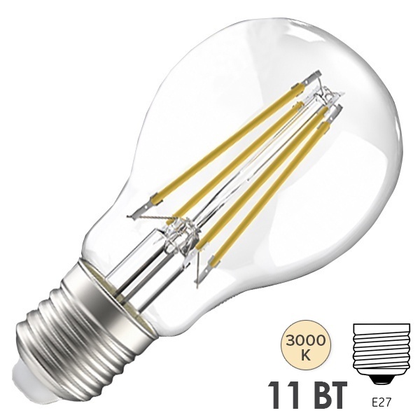 Лампа филаментная LED A60 груша прозрачная 11Вт 230В 3000К E27 серия 360° IEK