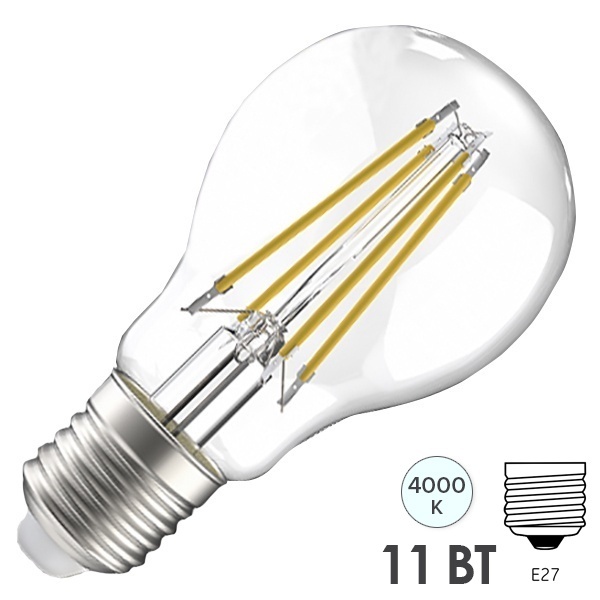 Лампа филаментная LED A60 груша прозрачная 11Вт 230В 4000К E27 серия 360° IEK 615517