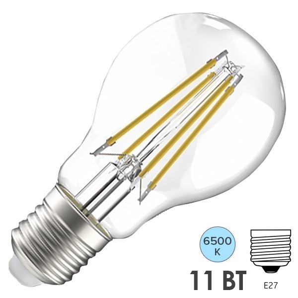Лампа филаментная LED A60 груша прозрачная 11Вт 230В 6500К E27 серия 360° IEK 615548