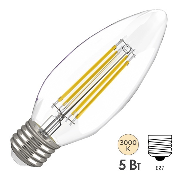 Лампа филаментная свеча LED C35 5Вт 3000К 230В E27 прозрачная серия 360° IEK 615845