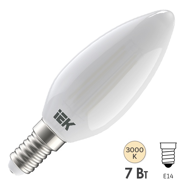 Лампа филаментная свеча LED C35 7Вт 3000К 230В E14 матовая серия 360° IEK