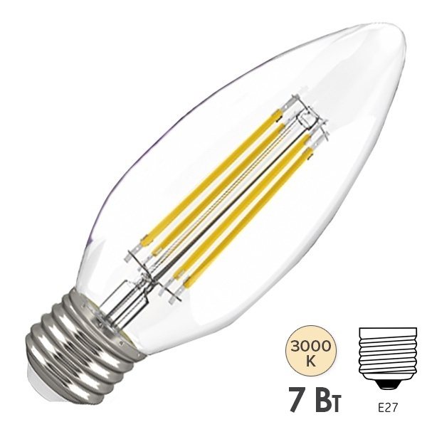 Лампа филаментная свеча LED C35 7Вт 3000К 230В E27 прозрачная серия 360° IEK 615968