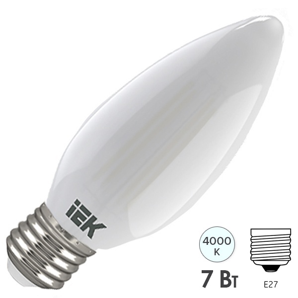Лампа филаментная свеча LED C35 7Вт 4000К 230В E27 матовая серия 360° IEK