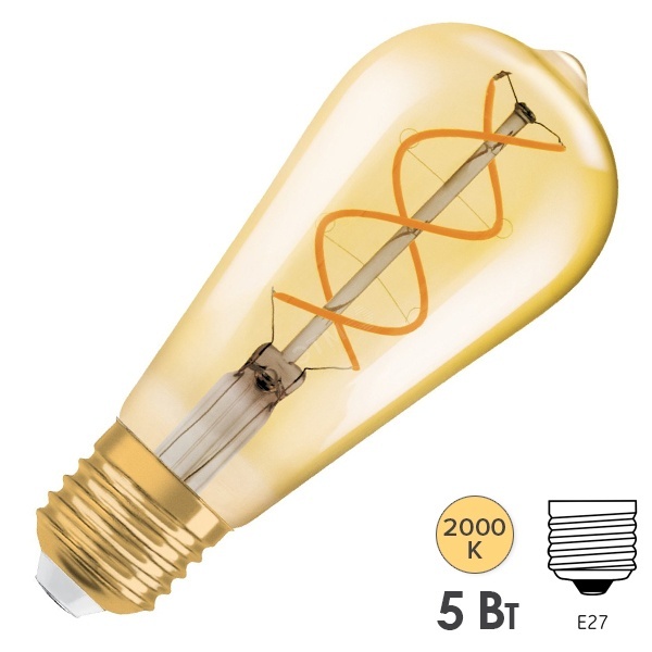 Лампа филаментная капля Osram Vintage 1906 LED CL Edison GOLD 28 4W/820 300Lm E27 спираль L140x64mm