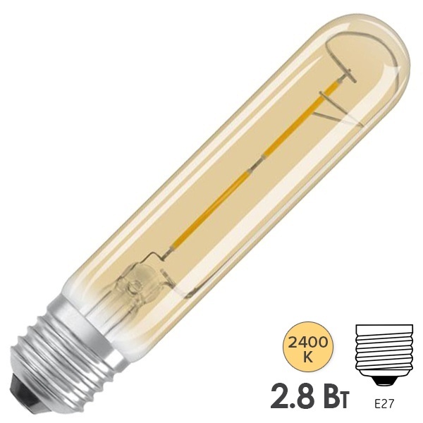 Лампа филаментная циллиндр Osram Vintage 1906 LED CL GOLD 20 2,5W/824 200Lm E27 L138x29mm